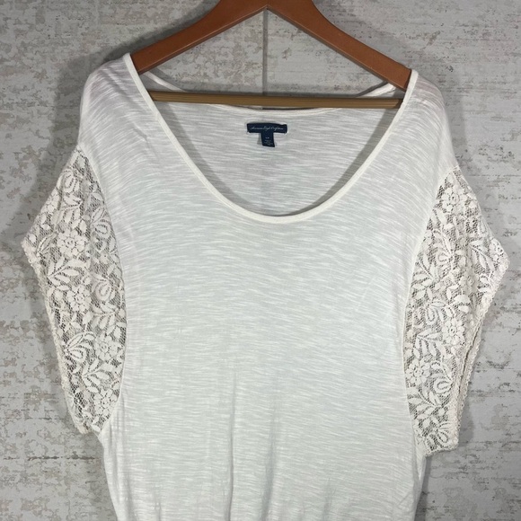 AMERICAN EAGLE Ivory Slouchy Oversized Boho Shirt w/ Lace Sleeves Size Small - Picture 5 of 7